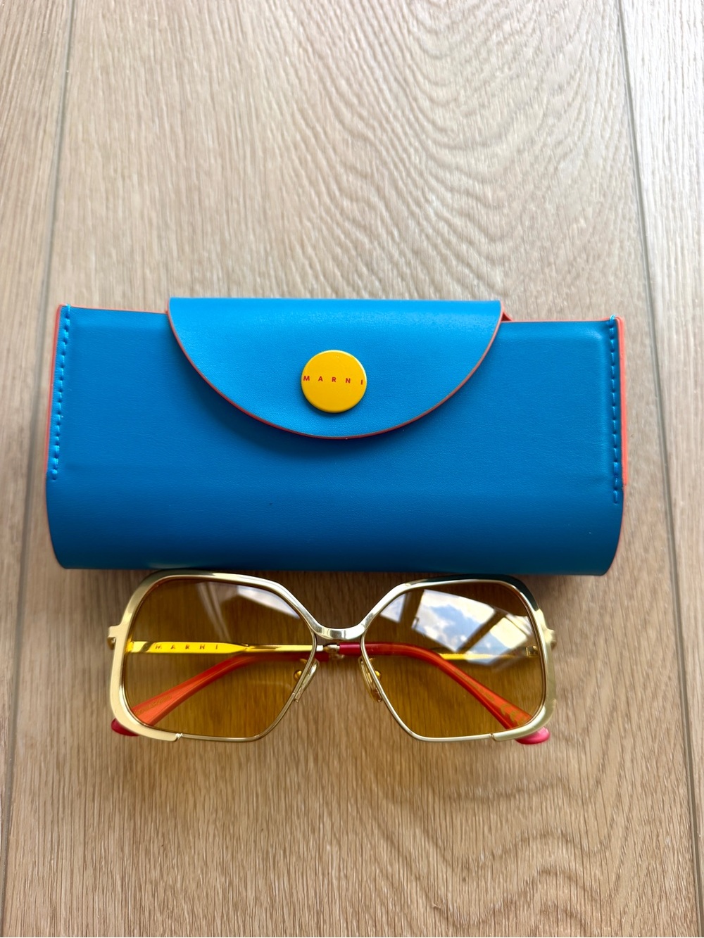 Marni Turquoise Sunglasses Case with Yellow Button